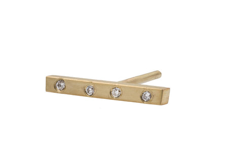Diamond Bar Stud - Yellow Gold